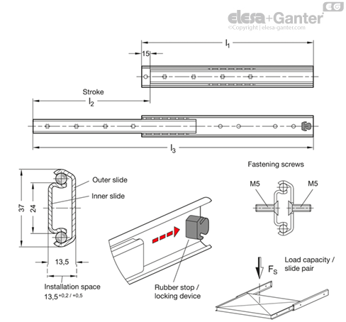 GN 1404 Telescopic slides | Elesa+Ganter